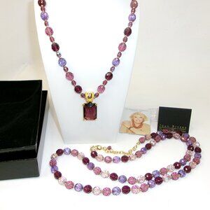 Joan Rivers Purple Crystal Firepolish Beaded Necklaces w/ Enhancer Jewelry Set